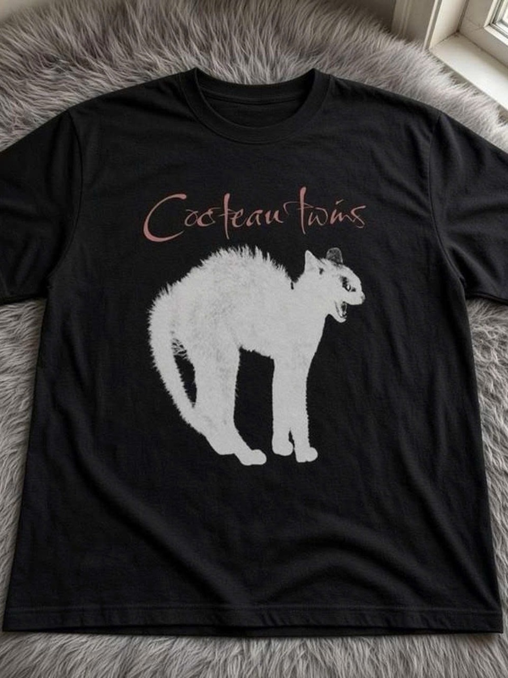 Gildan Black Cocteau Twins Cat Graphic Tee